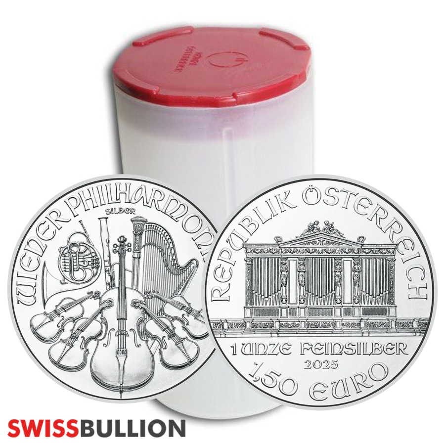 Tube of 20 x 2025 1 Ounce Philharmonic Silver Coins
